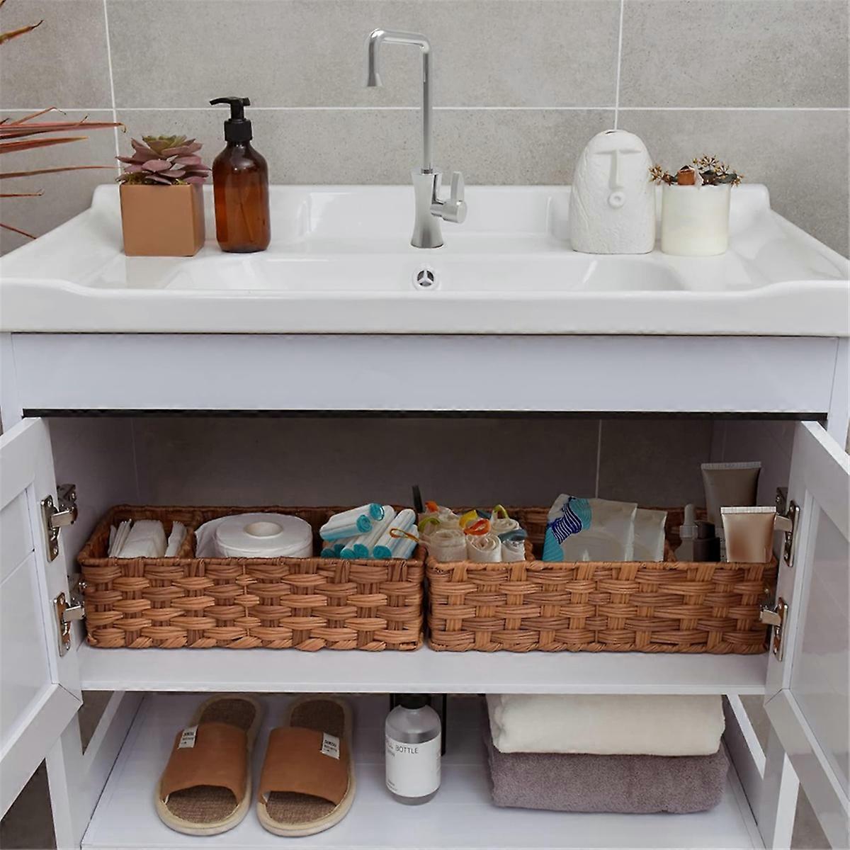 Bathroom Toilet Organizer, for Toilet Tank 3 Section 2Pack brown