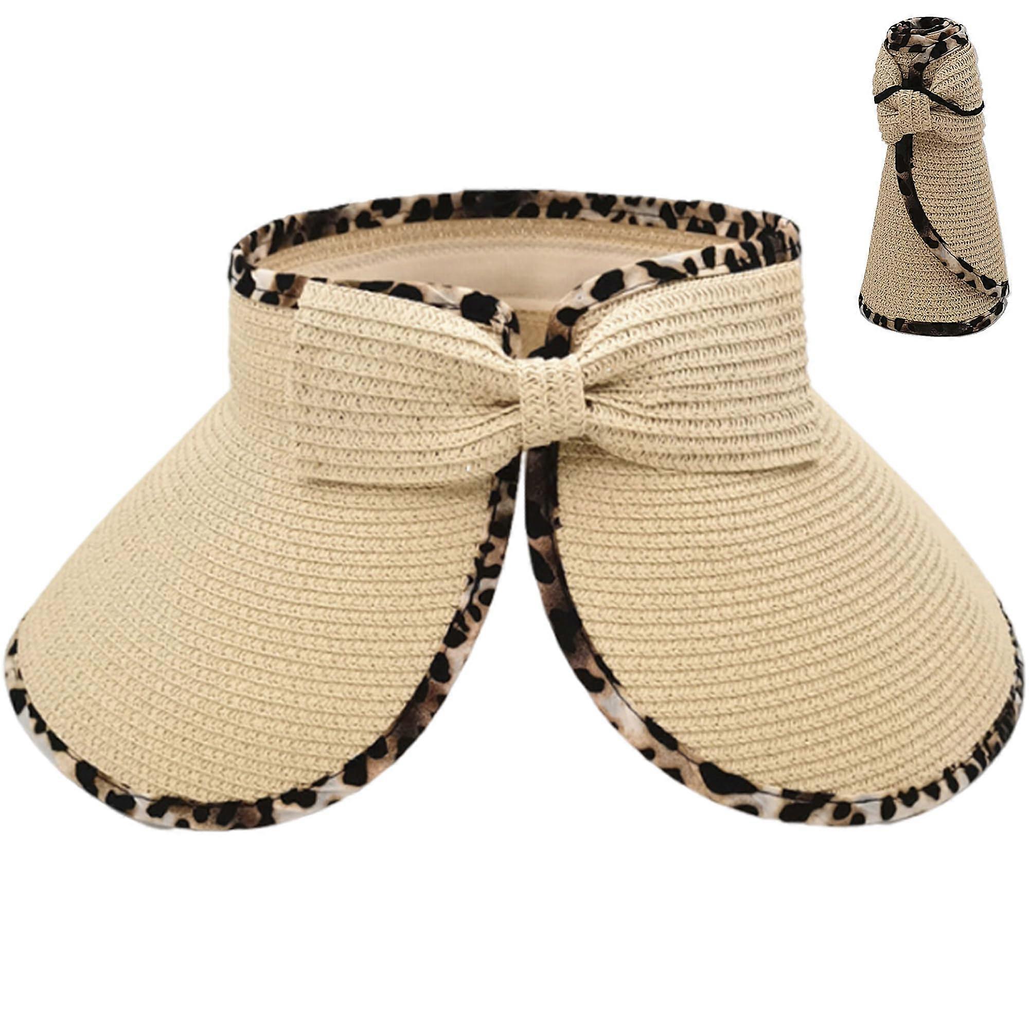 Sun Straw Visor Wide Brim Foldable Summer Roll Up Open Top Floppy UV UPF 50 Hat for Beach