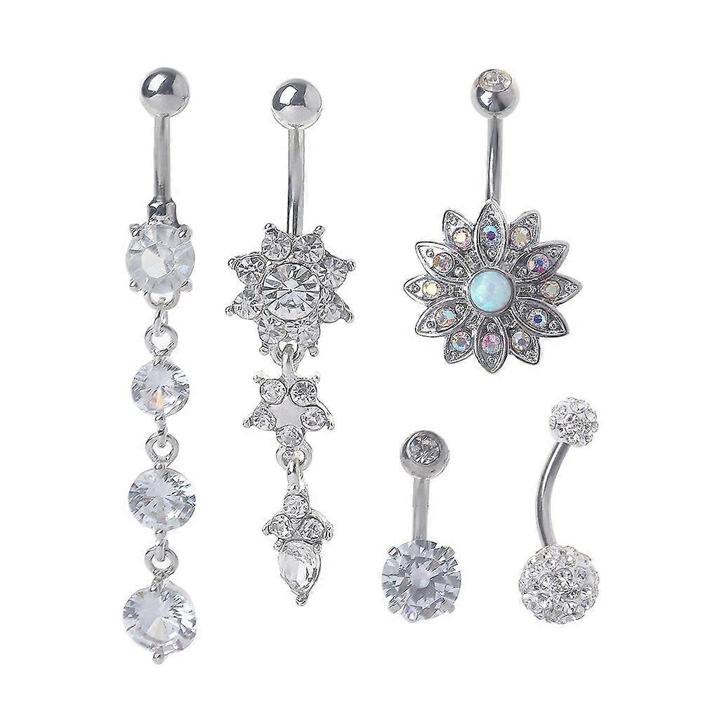 5 Pcs/Set for Titanium Dangle Belly Button Ring CZ Stone Body Piercing Navel Rin