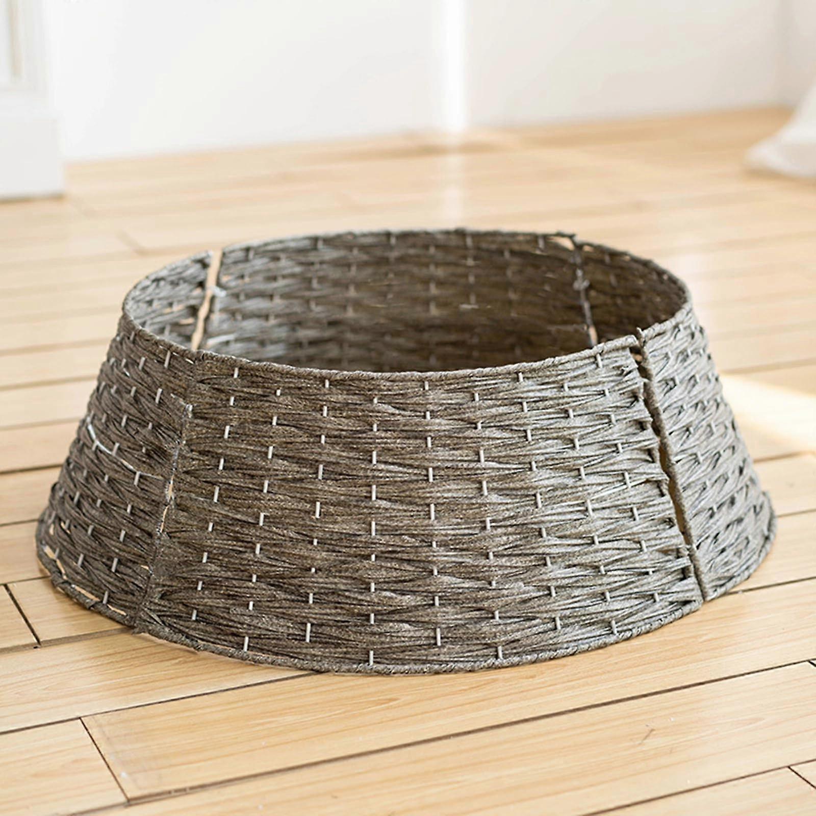 Christmas Tree Collar Woven Rustic Wicker Rattan for Artificial Trees, Foldable Tree Skirt for Holiday Decoration