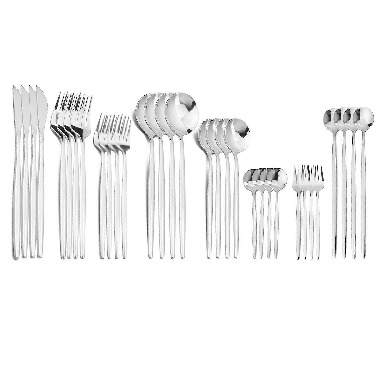 32 Piece Shiny Silver Silverware Set Eating Tableware for 4