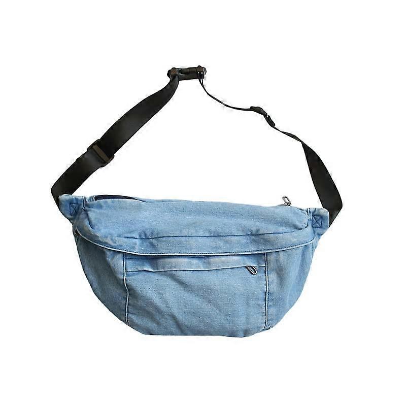 Denim Fanny Pack for Women Adjustable Belt Bag Small Hobo Style Crossbody Bag with Phone Holder in Light Blue