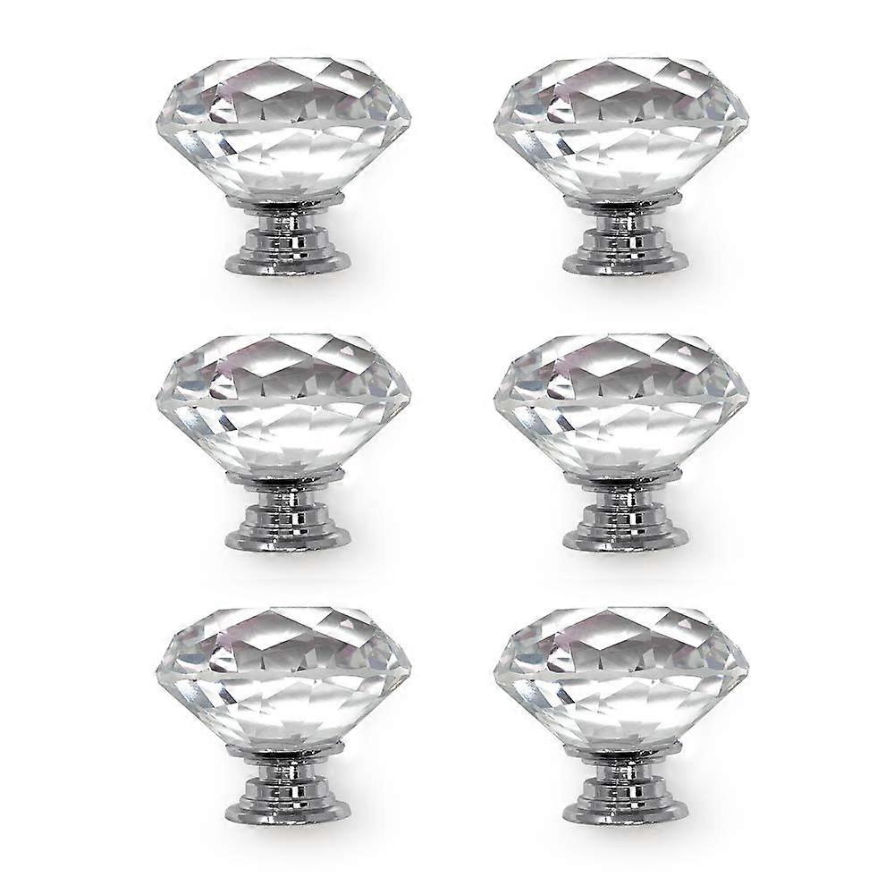 Classic Round Shape (35 MM) Crystal Knobs Set of 6, Cabinet Knobs w/Screws, Glass Drawer Pulls