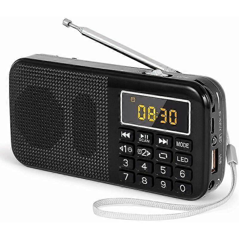 Portable Radio, FM Radio with Large Capacity Rechargeable Battery (3000mAh), Support MP3/SD/USB/AUX,Black