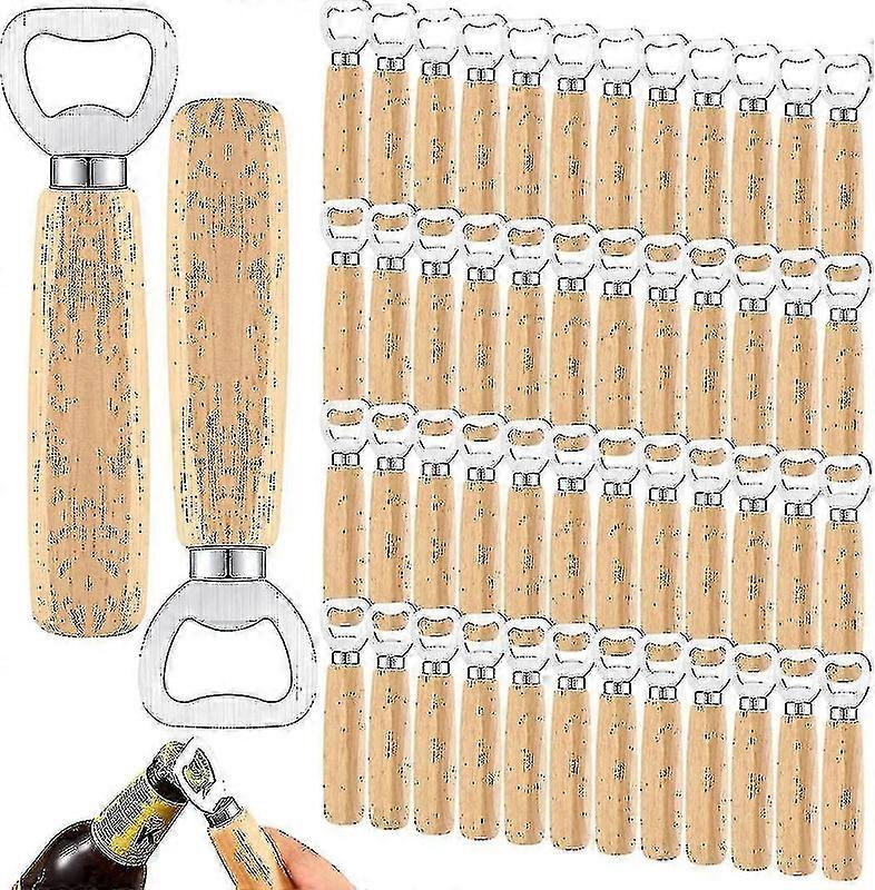 50個のウッドワインボトルオープナー、ステンレス鋼バーテンダーボトルオープナー - ヘビーデューティーウッドハンドヘルドサイダーオープナー刻印ギフトセット