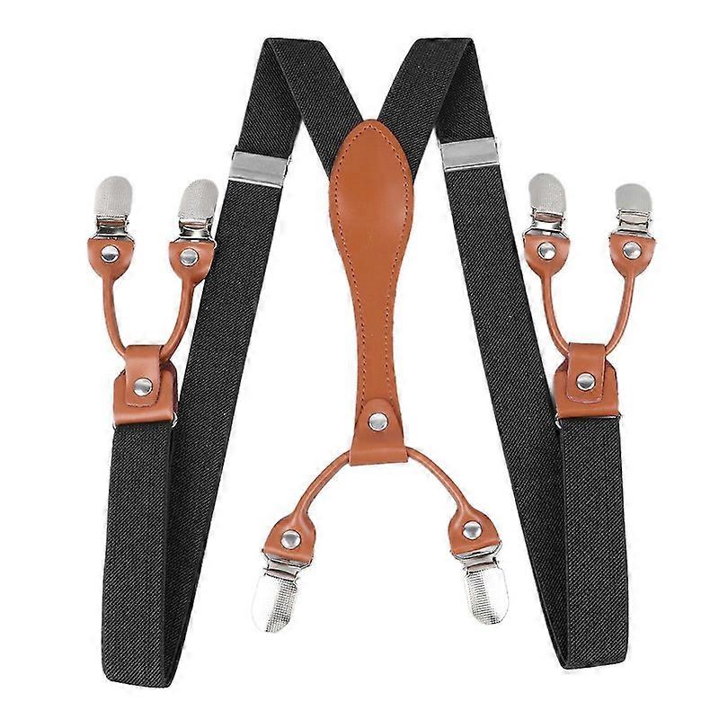 Men Suspender Double Layer Adjustable Elastic Comfortable Suspenders Black--
