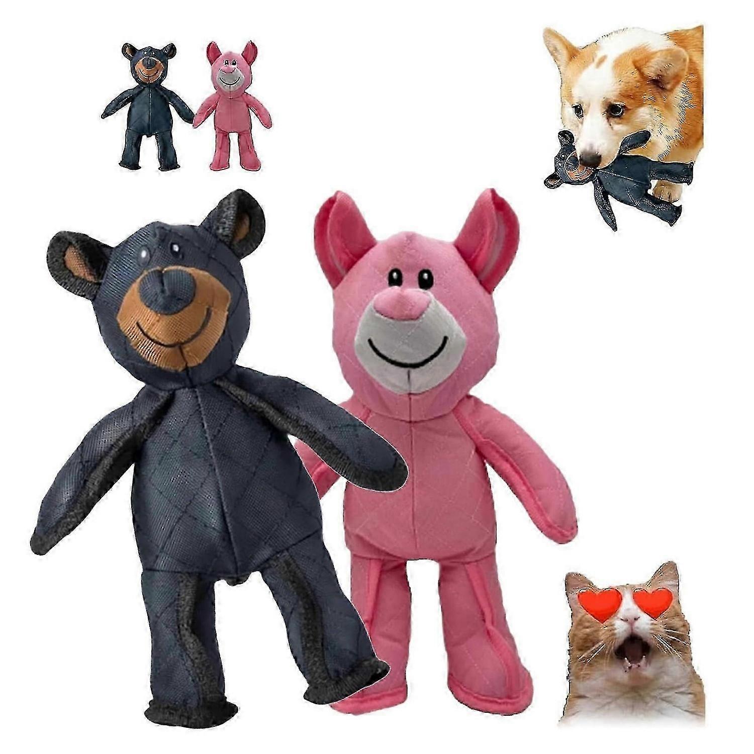 2-Pack Indestructible Bear Dog Chew Toy - Heavy Duty Unbreakable Design for Aggressive Chewers (Blue