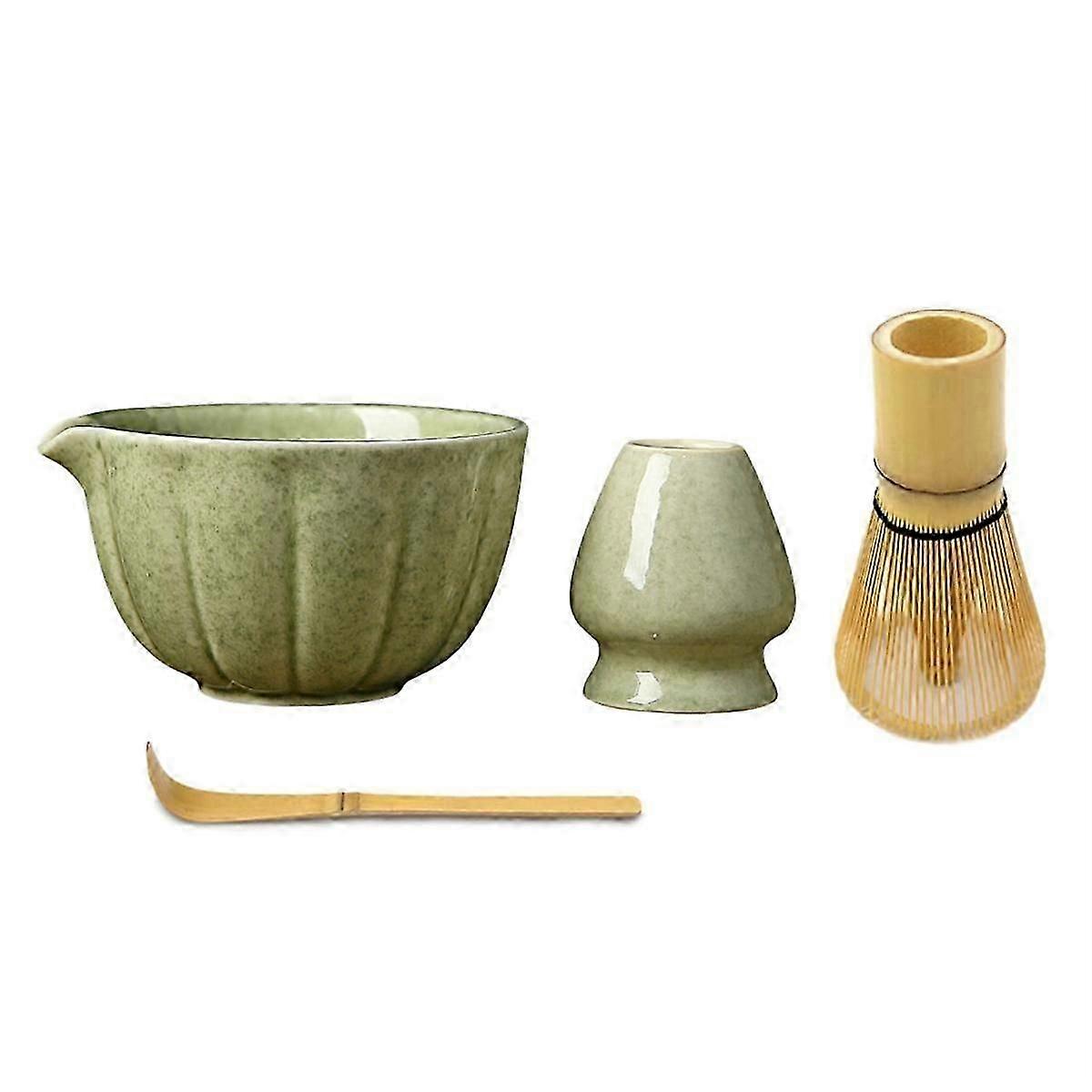 Match Bowl With Nozzle And Whisk, Matcha Spoon, Matcha Tea Whisk Stand - 4-Piece Perfect Matcha Set