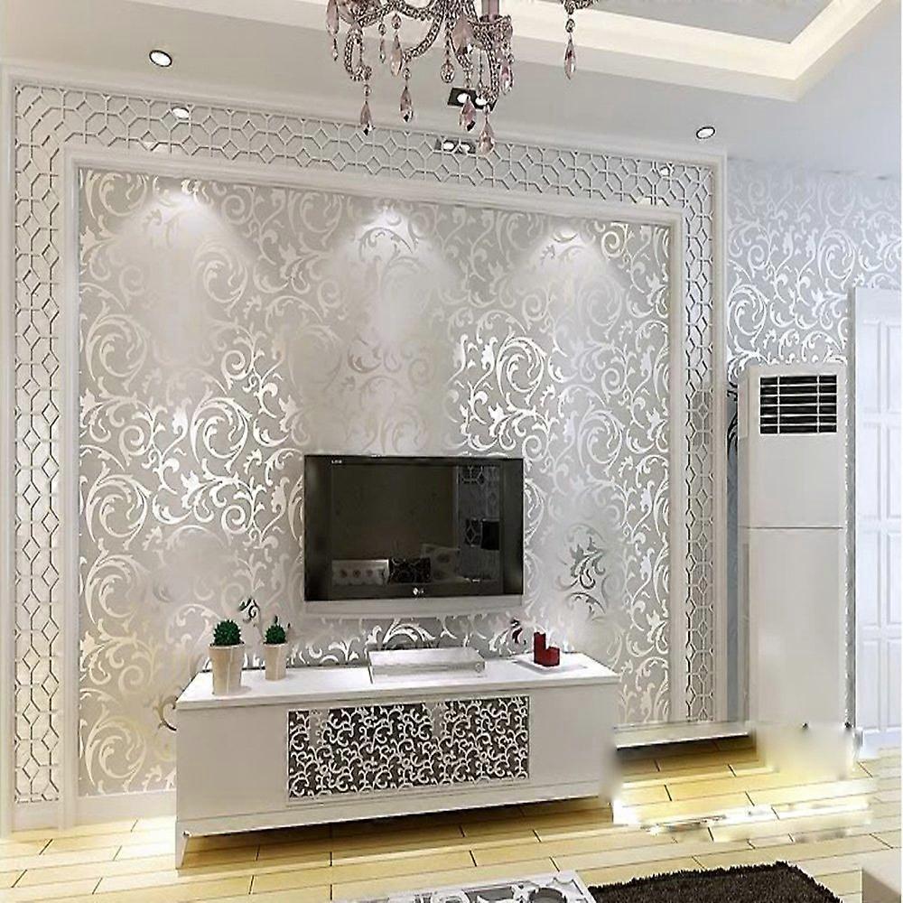 10m Length SliverGray Netherland Victorian Damask 3D Embossed Textured Wallpaper 1.73' w x 32.8' L