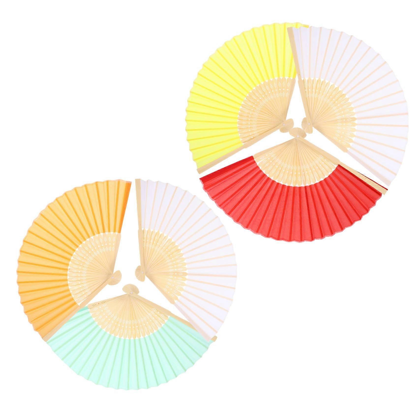 Elegant 6pc Simulated Silk Folding Fans Set, Handheld Chinese Style Dance Props for Parties and Stage Decor