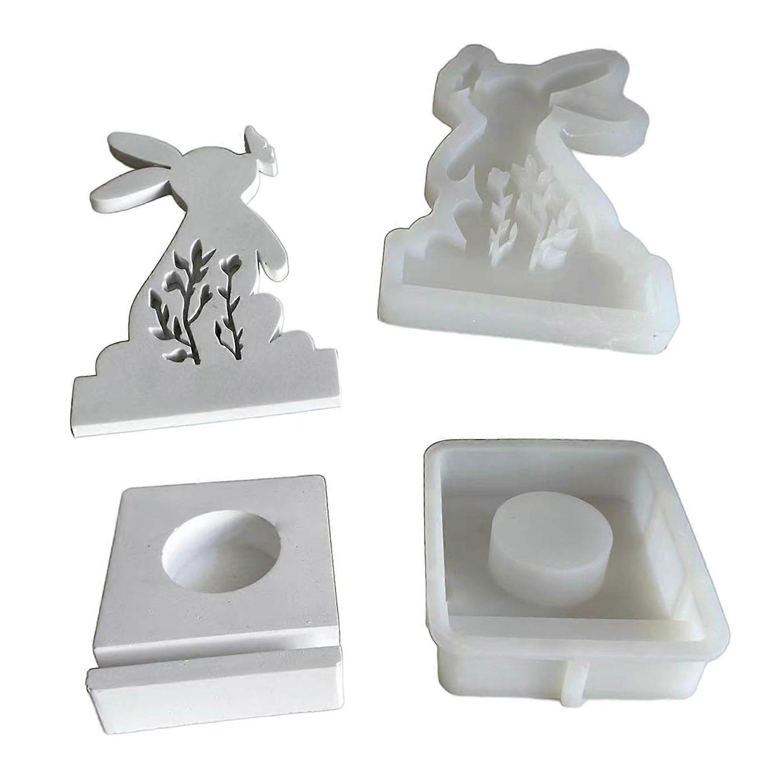 3D Rabbit Candle Holder Resin Moulds Candlestick Casting Molds Easter Rabbit Silicone Mold for Home Table Decoration