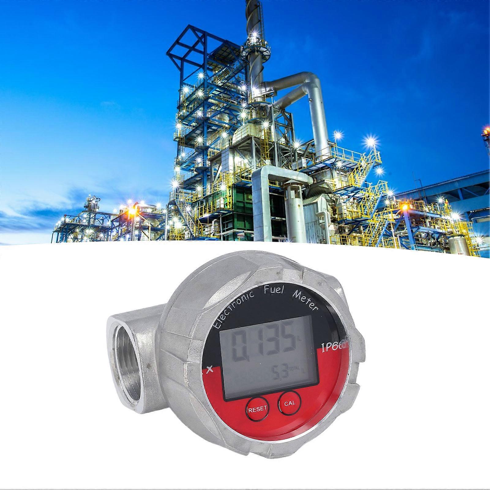 1 Inch Flow Meter LCD Display Digital Turbine Flow Gauge High Accuracy Flowmeter for Diesel Gasoline Water Maximum 20MPa 
