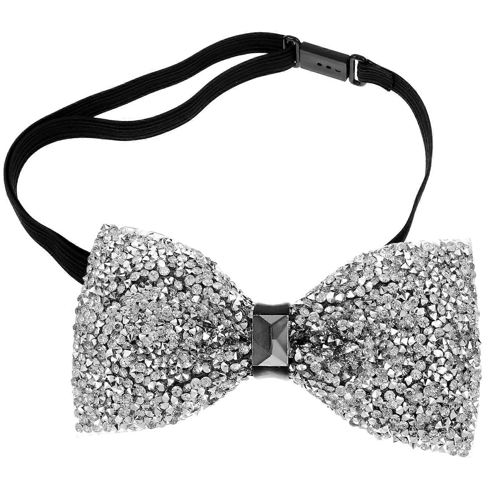 Wedding Bow Tie Silver Rhinestone Offering Versatile Styling for Decoration