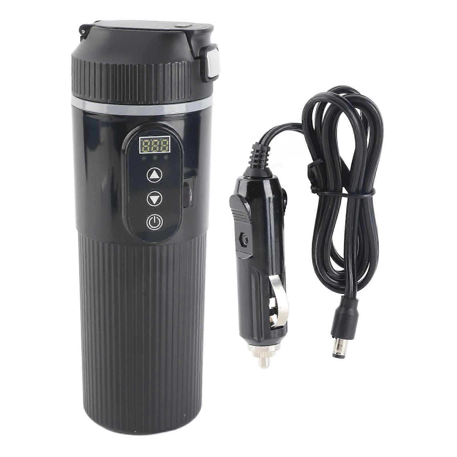 500ml Car Electric Kettle, Car Heating Cup, Stainless Steel, Intelligent Temperature Display, Electric Heating Cup with Cigarette Lighter, Black
