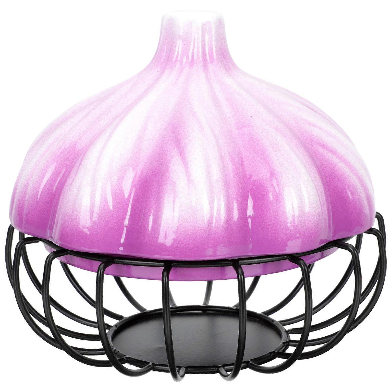 Kitchen Storage Basket Ceramic Material Multi-Functional Storage Home Use Pink With Gold Stripes 1Set