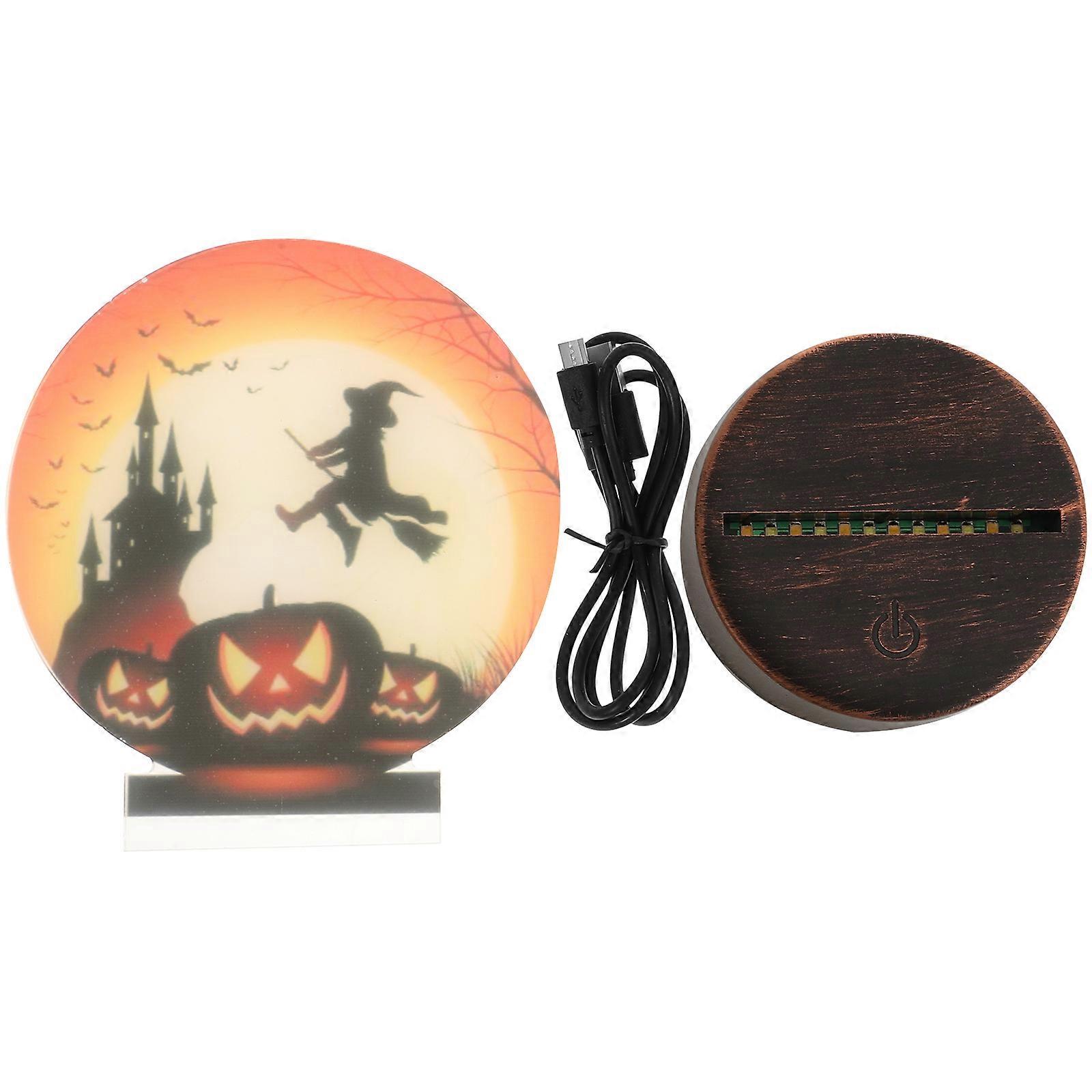 Witch Pattern Halloween Decoration Led Night Lamp Round Shape ABS Material For Desktop Home 1Pack