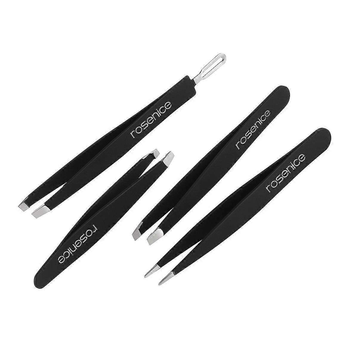 Precision Tweezers Set Professional Stainless Steel Eyebrow Tweezers Kit Black Travel Anti Rust 4Pcs