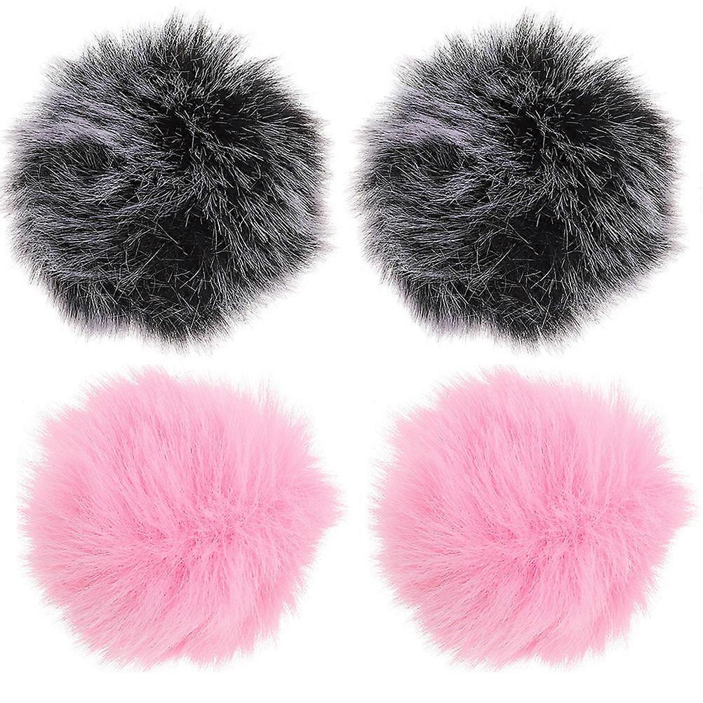 Microphone Wind Screen Mic Furry Dust Protection Round Shape Pink 5x4cm 4Pcs