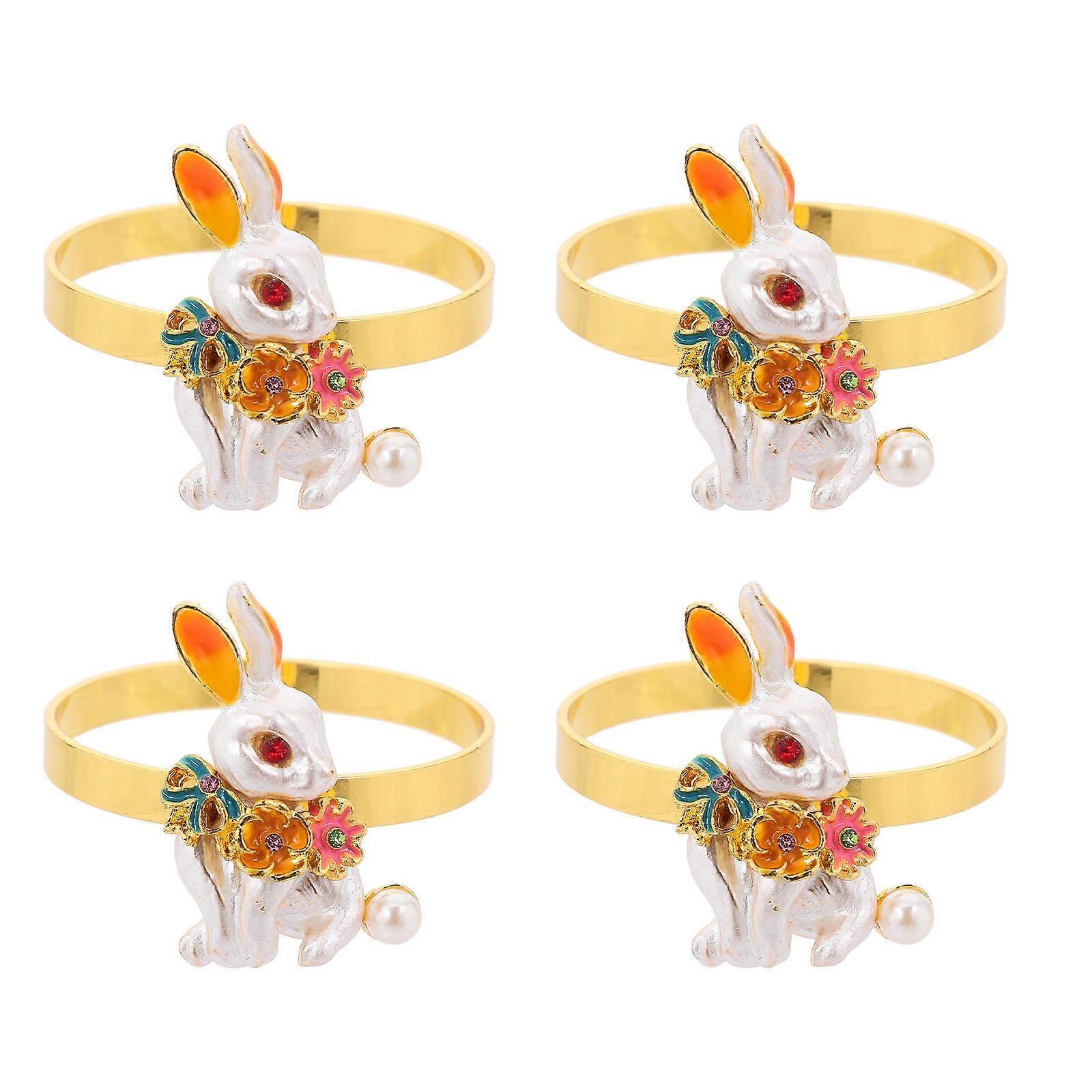 Rabbit Serviette Ring Easter Bunny Napkin Holders for Dining Table Decorations Multi .70X4.40X4.00CM 4pcs