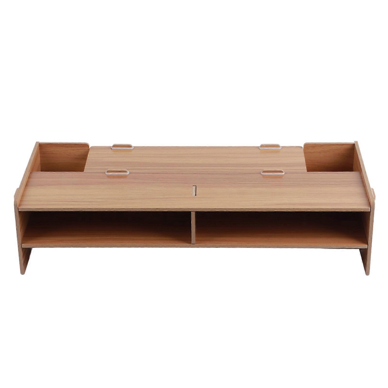 Raised Shelf Stand for Display Screen, Keyboard, Cherry Wood Base