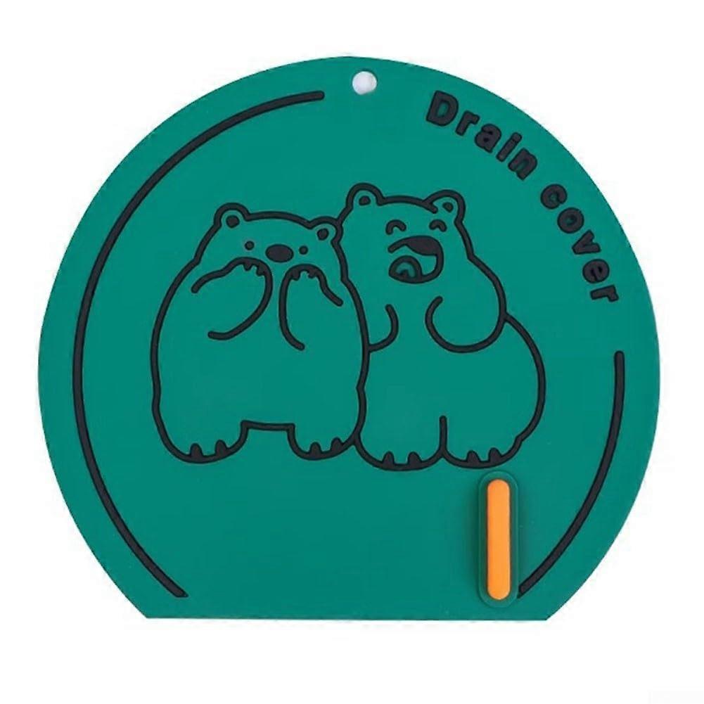 Silicone Drain Cover for Bathtub, Shower, Sink - Hair Catcher, Anti-Clog, Non-Slip Reusable Mat in Green Bear Design