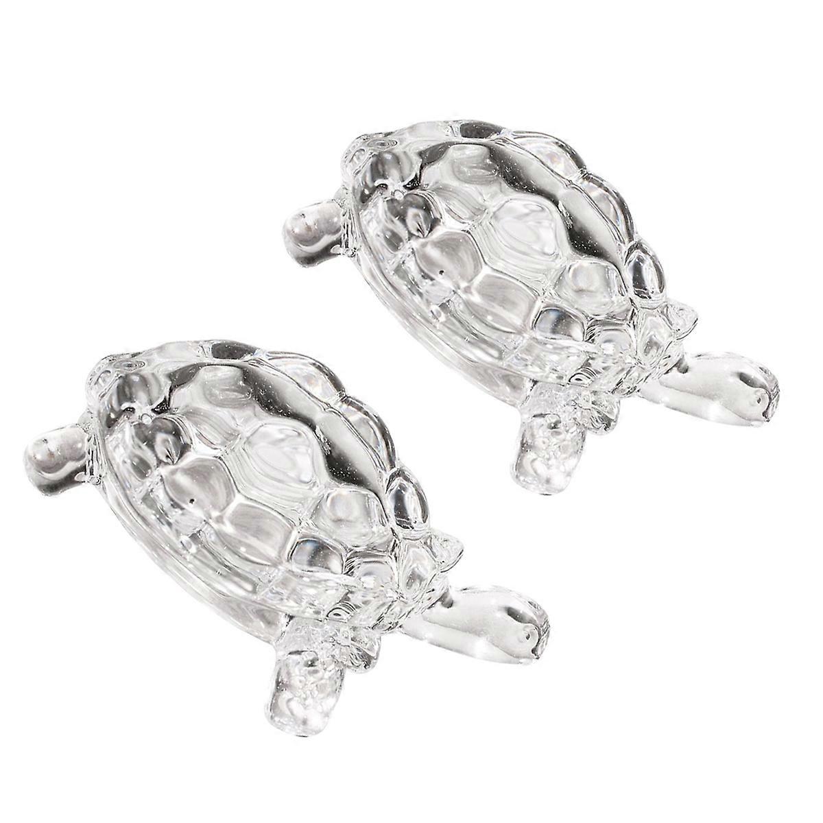 Transparent Glass Turtle Ornament Set Simulated Tortoise Statue for Home Decor, Feng Shui Prosperity Symbol for Office and Living Room