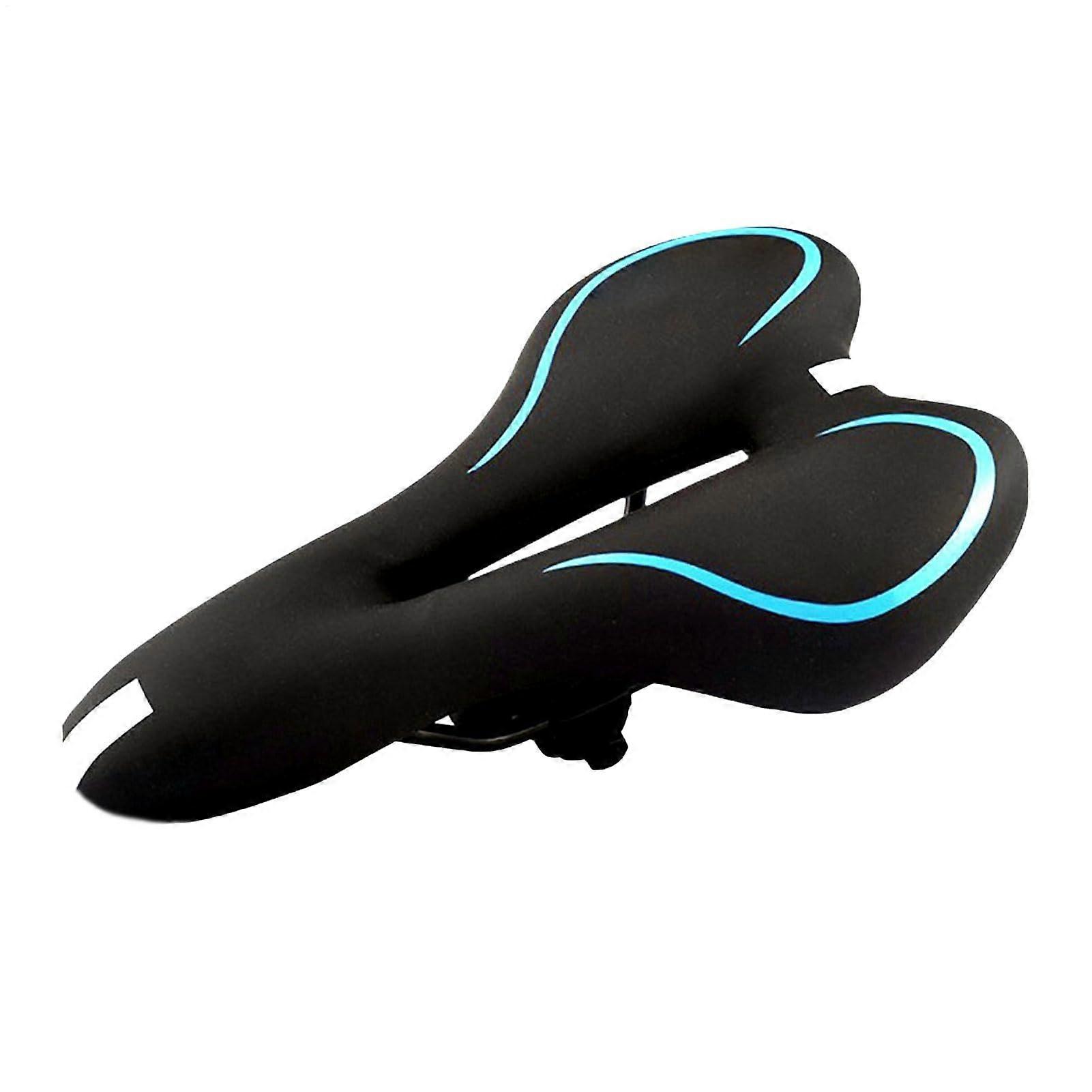 Bicycle saddle with hollow space, breathable, waterproof, reflective strips unisex blue