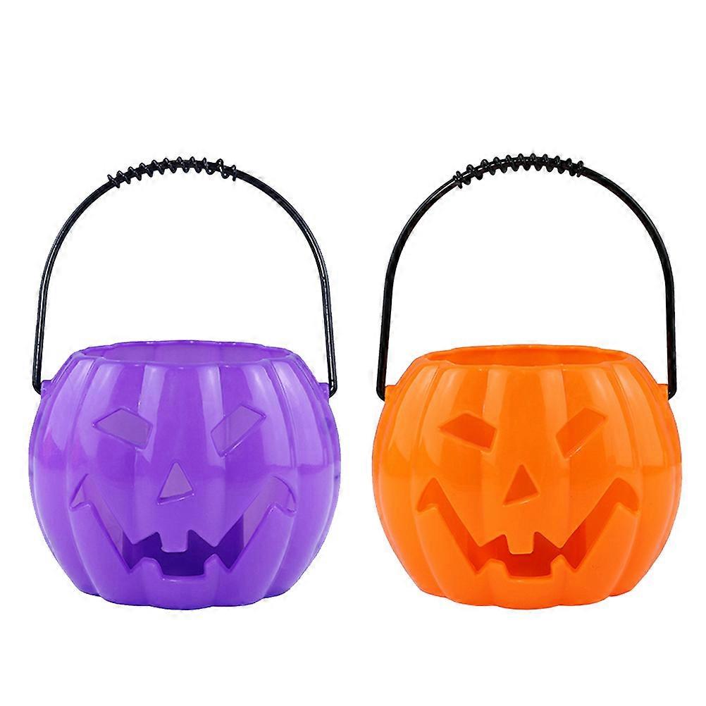 Halloween Lanterns Handheld Pumpkin Lamp Decorative Lamp For Parties Yellow Sound Luminous 2Pcs