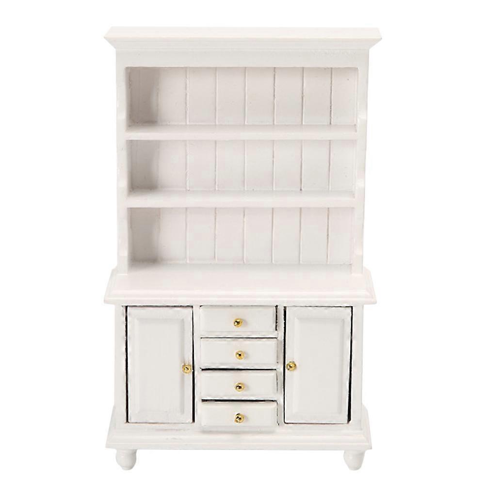 Miniature Bookshelf Dollhouse Display Cabinet with White Wooden Furniture for Mini Crafts and Decoration