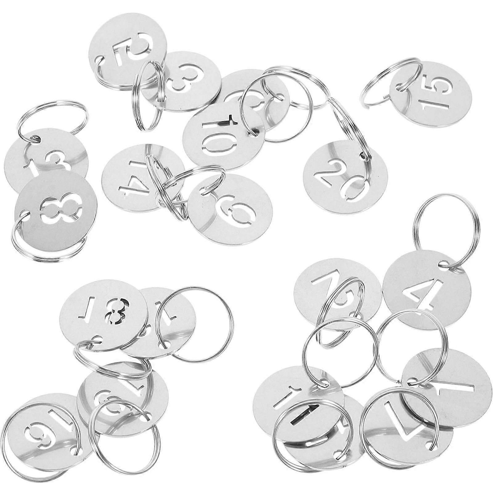 Metal Round Numbered Tags Key Ring Label Tags Daily Use Organization Silver 20Set