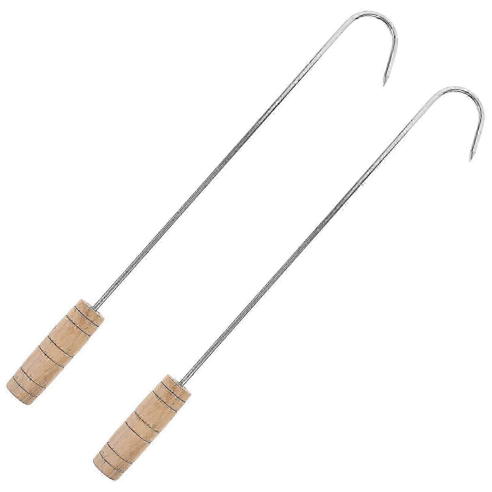 2 pcs Stainless Steel Boot Hooks with Wooden Handle for Cowboy Boots at Home