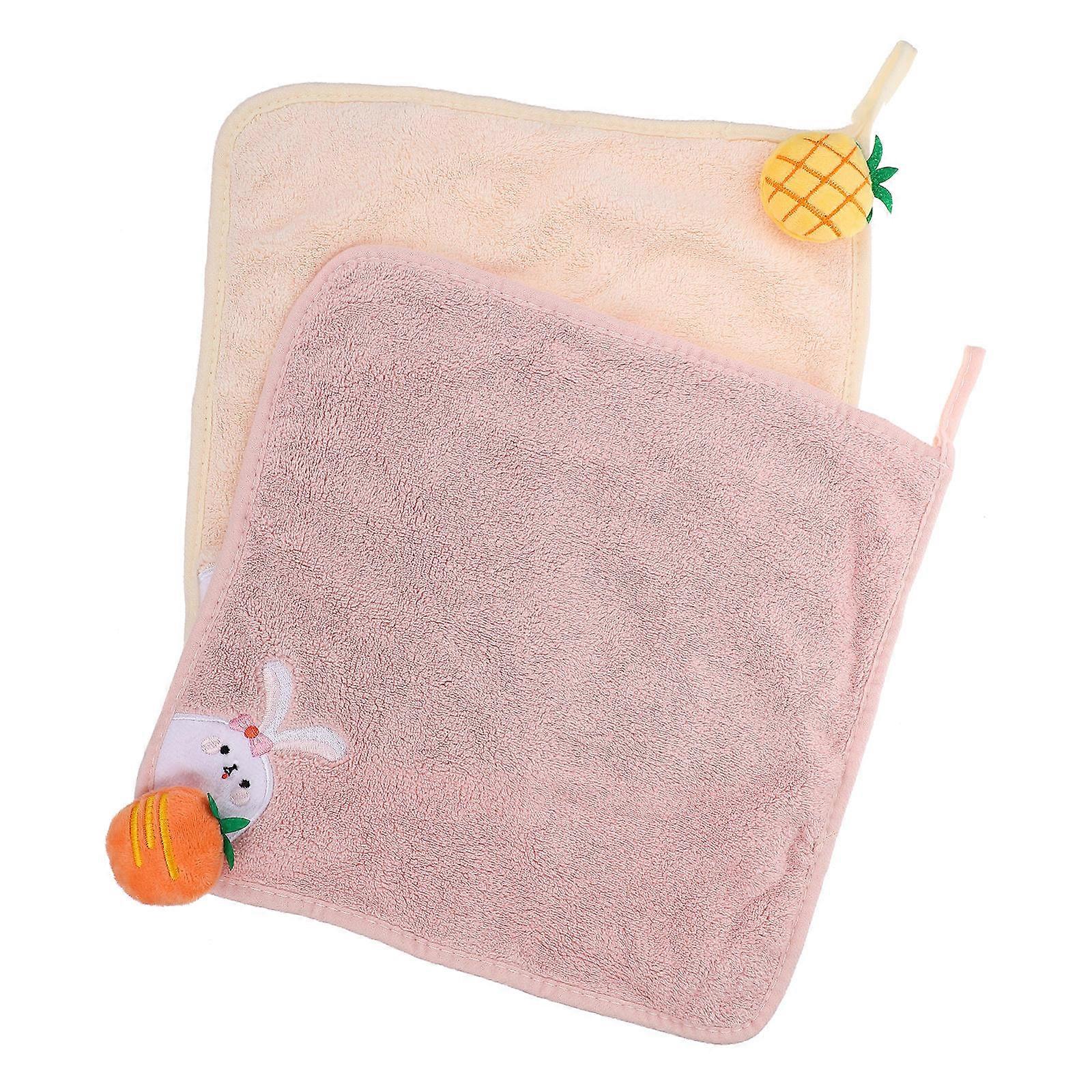 Hand Towels For Bathroom Coral Fleece Towels Practical Design Water Absorption Square Shape 2Pcs