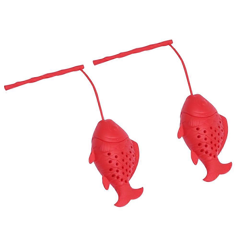 2pcs Creative Fish Shaped Tea Infuser Reusable Silicone Strainer Unique Design Easy to Clean Red