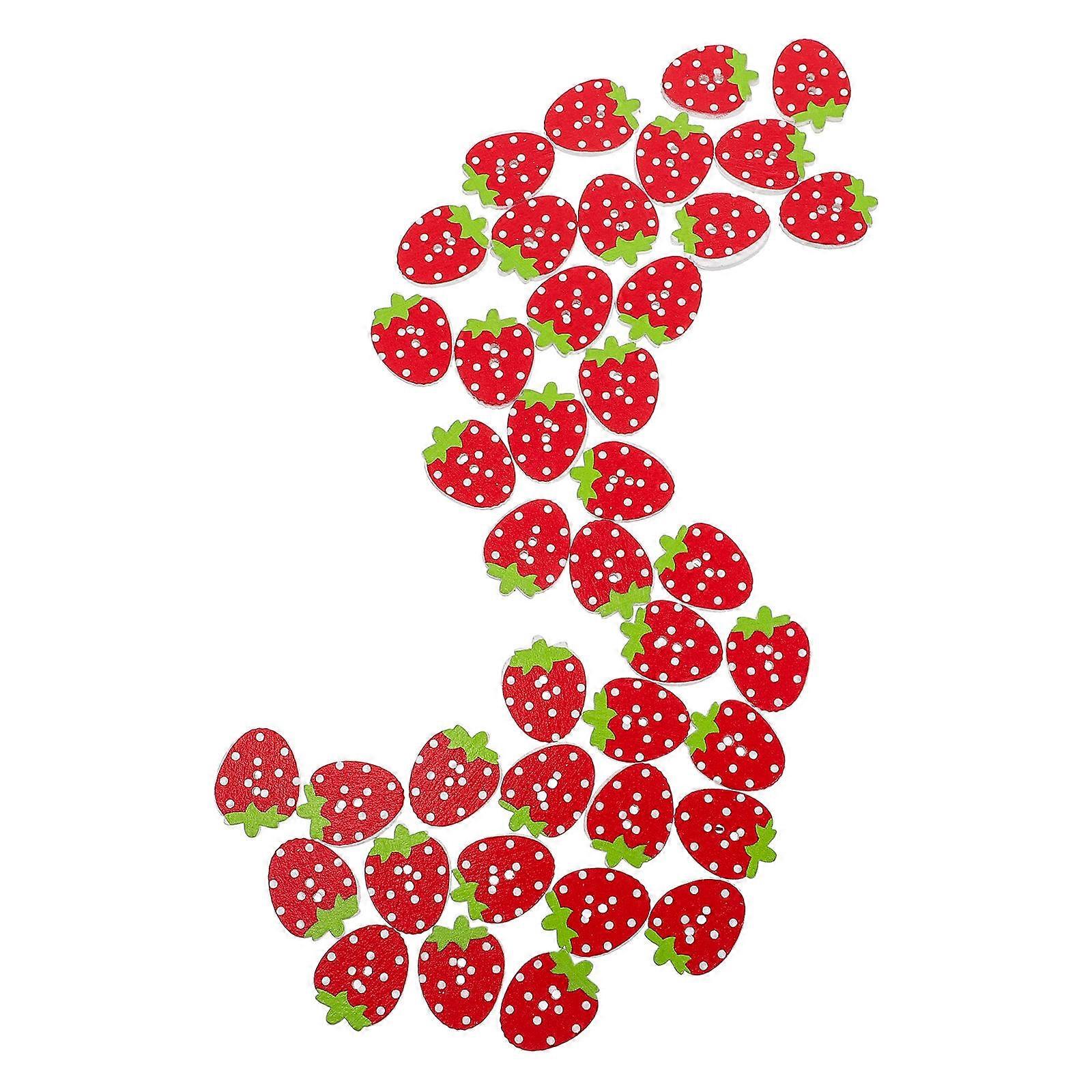 Strawberry Shaped Wooden Buttons for Clothing Decoration 100Pcs Synthentic Material Red