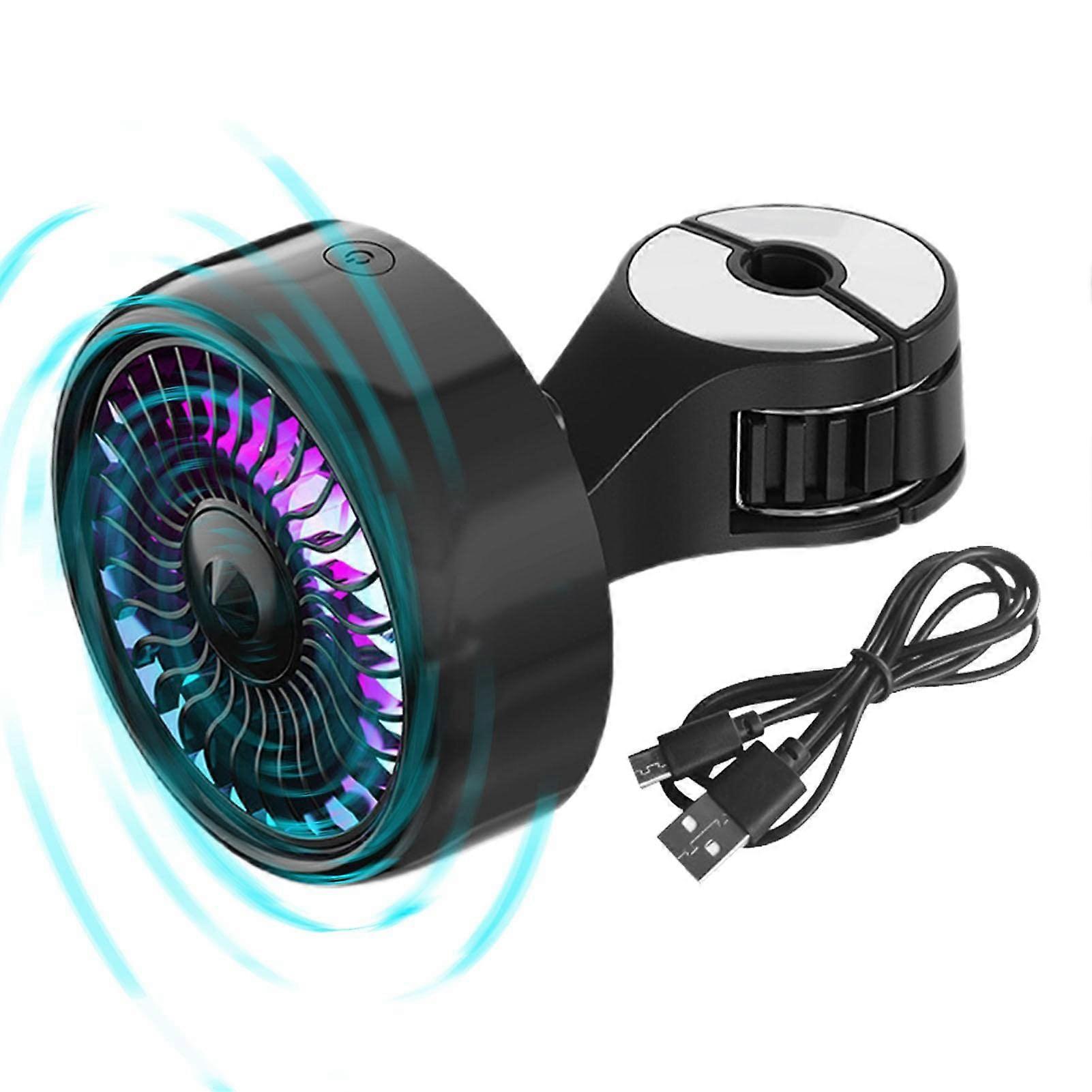 Car Seat Fan USB Vehicle Fan For Car Seat with Cable and Fixed Buckle, Hook Function, Cooling RGB Lighting, Load 22 Pounds, 3 Speeds