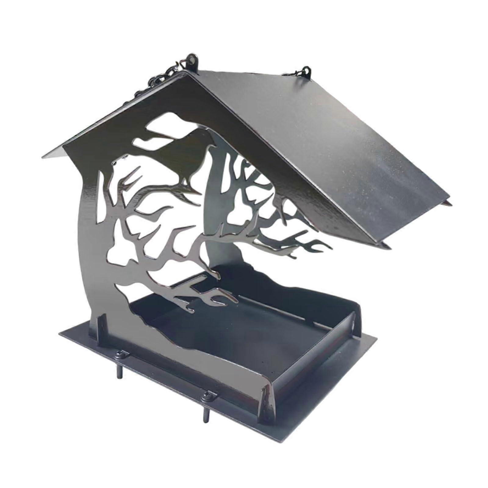Bird Feeder Treehouse Large Capacity Bird Feeder Treehouse Design Tray Hanging Platform Metal Tray