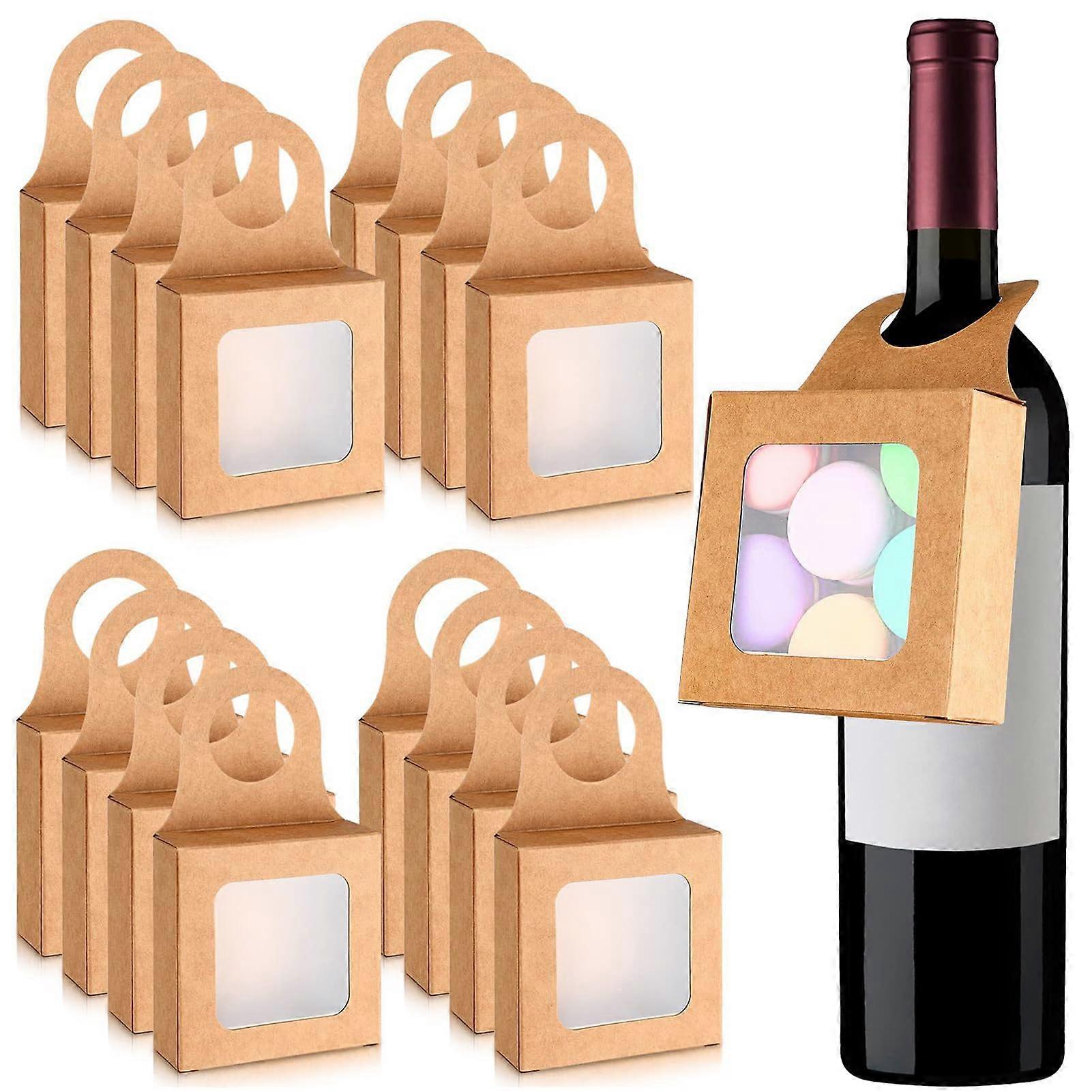 25 Pieces Kraft Paper Wine Bottle Boxes with Hanging Window, Foldable Gift Boxes