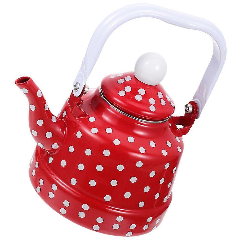 Stovetop Enamel Teakettle Home Use Red with White Dots 19x18x9cm Capacity 2.5L Smooth Water Flow 1Pack