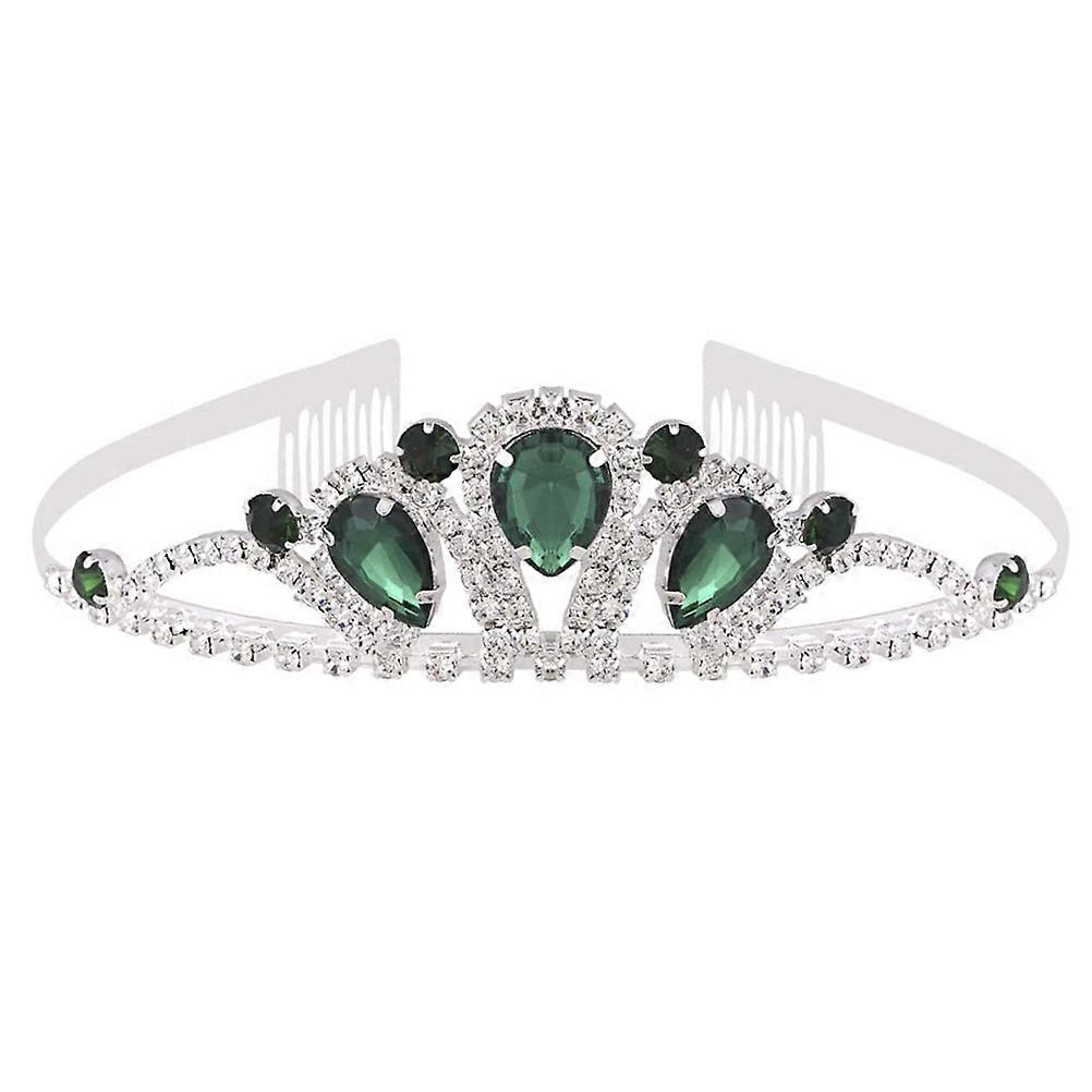Gorgeous Rhinestone Crown Shaped Hairband for Kids Decor Green Color One Size Fits Most