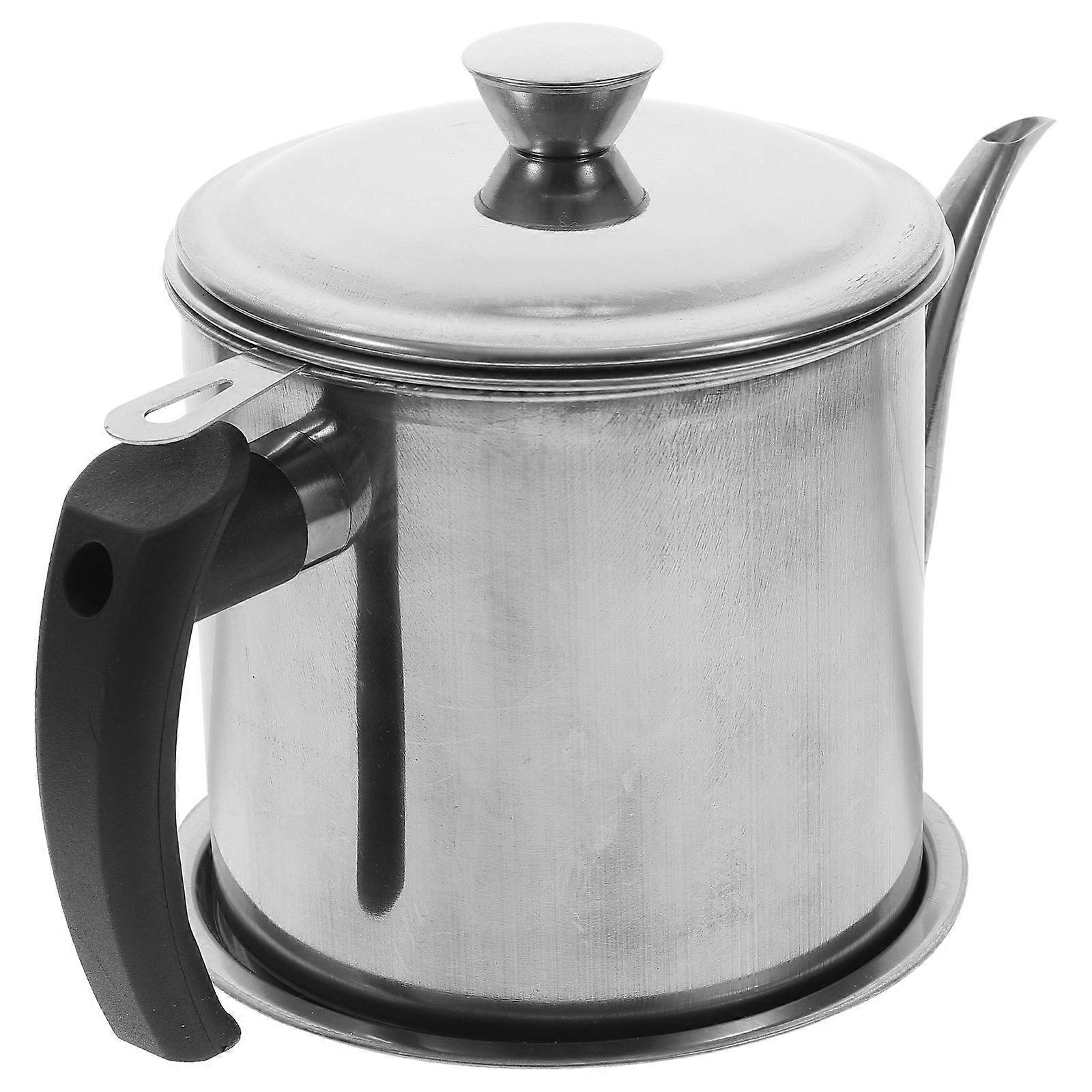 1 Set Stainless Steel Grease Container with Strainer Easy Grip Handle Oil Pot