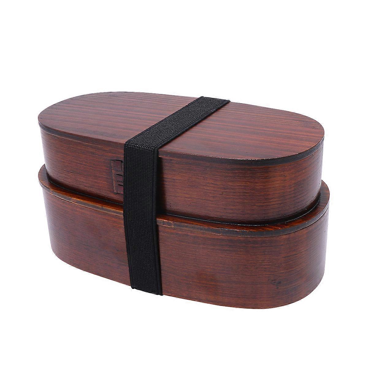 Brown Synthetic Double-layer Lunch Box for Food Storage Portable Bento Container 7.8 Inches