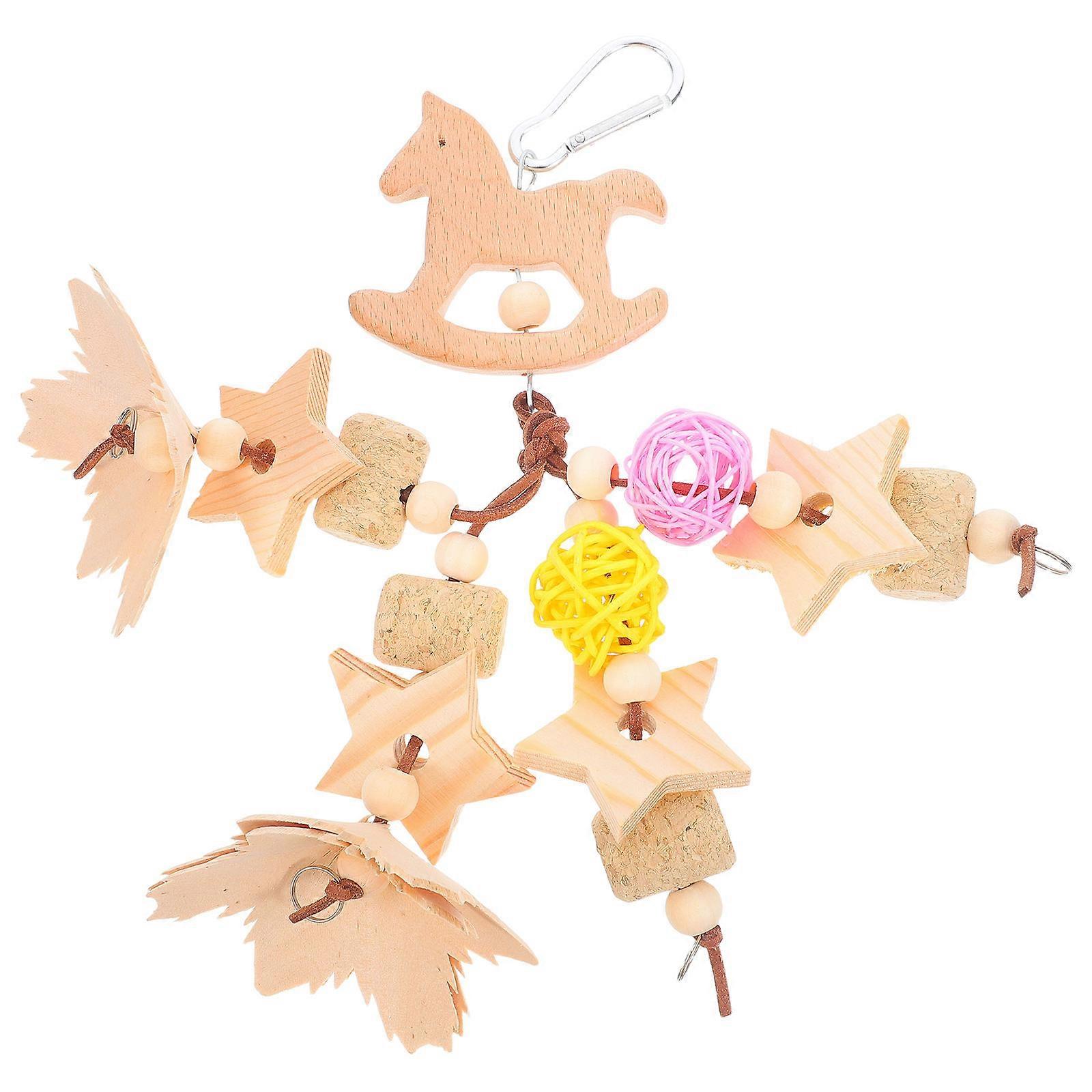 Wood Parrot Toy with Grinding String for Beak Health Safe Material Home Use Small Size