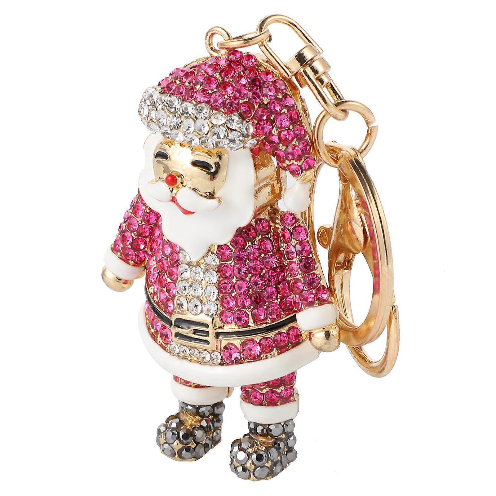 Rosy Santa Claus Keychain with Crystal Rhinestones Sturdy Alloy Material for Keys Small Size