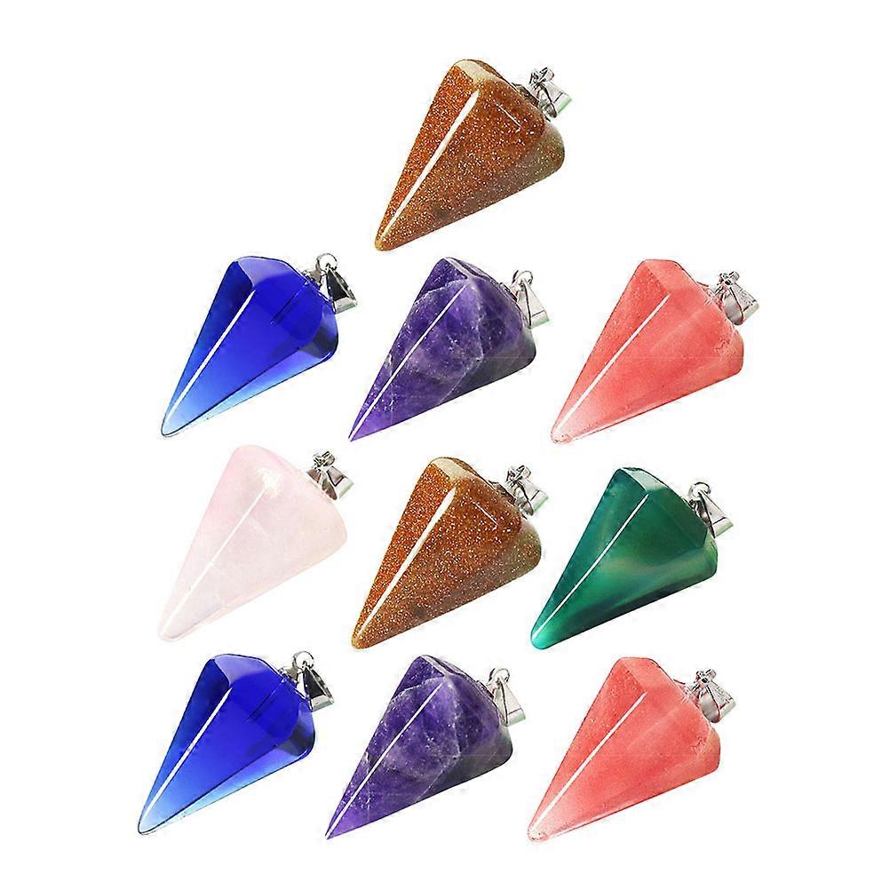 Hexagonal Cone Shape Crystal Pendant for DIY Jewelry Making Supplies Assorted Color 10 Pcs
