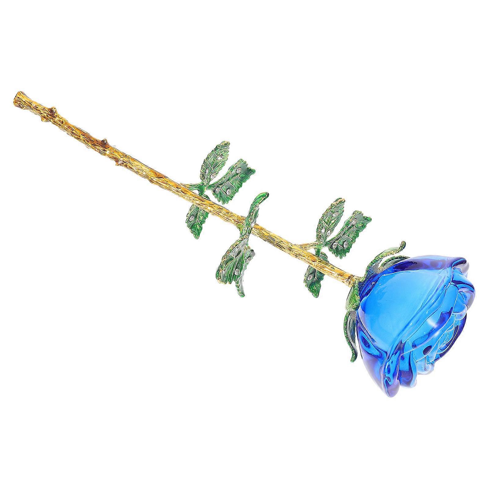 Artificial Glass Rose Bouquet For Home And Office Decoration In Blue 1Pcs With Multi-Level Design