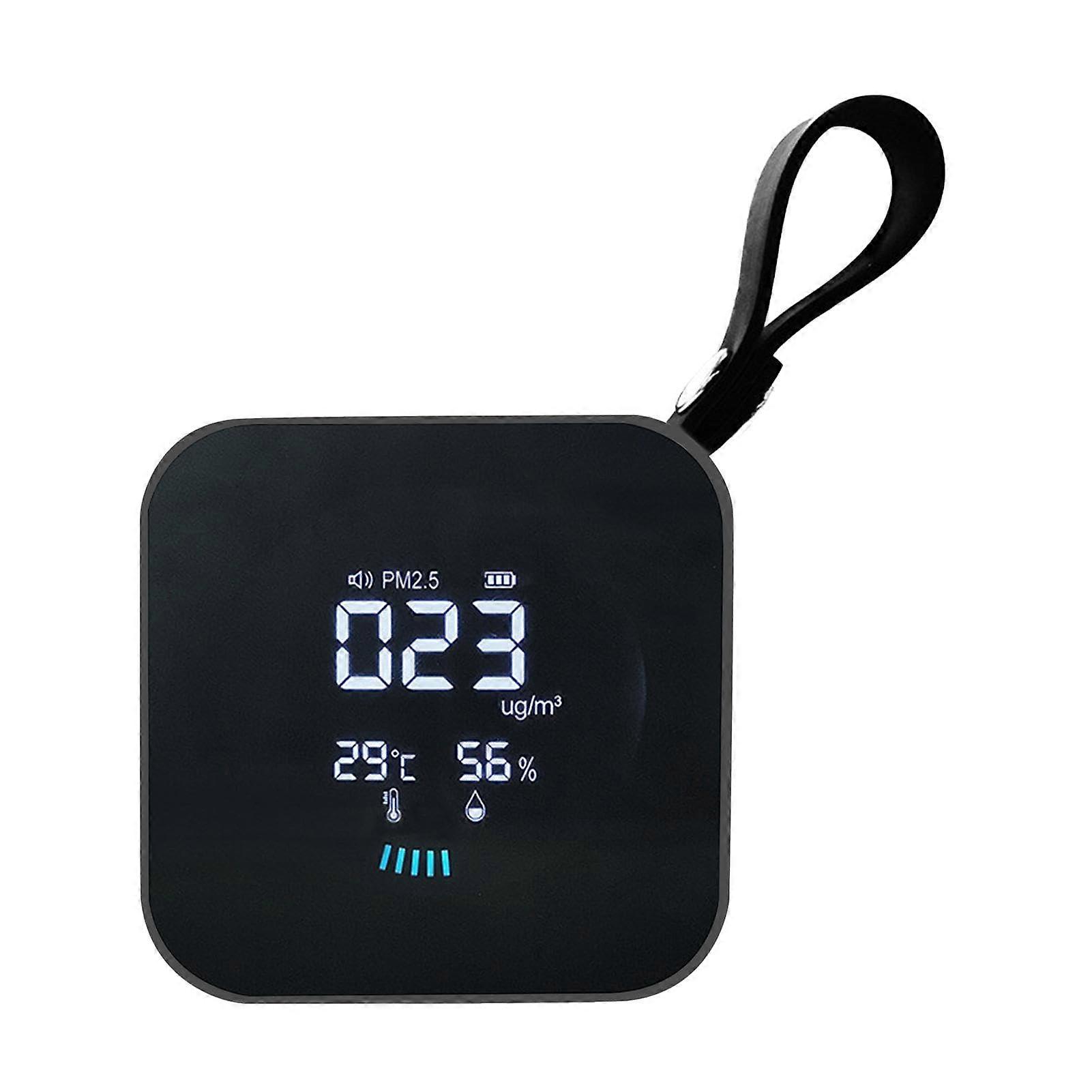 PM2.5 Air Monitor Portable With Humidity Sensor LED Display USB Type-C Charging Strap Gray For Restaurants