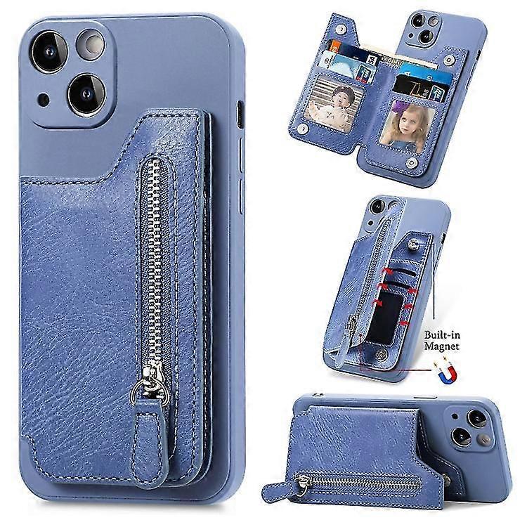 For iPhone 15 Plus Zipper Wallet Leather Back Shockproof Phone Case