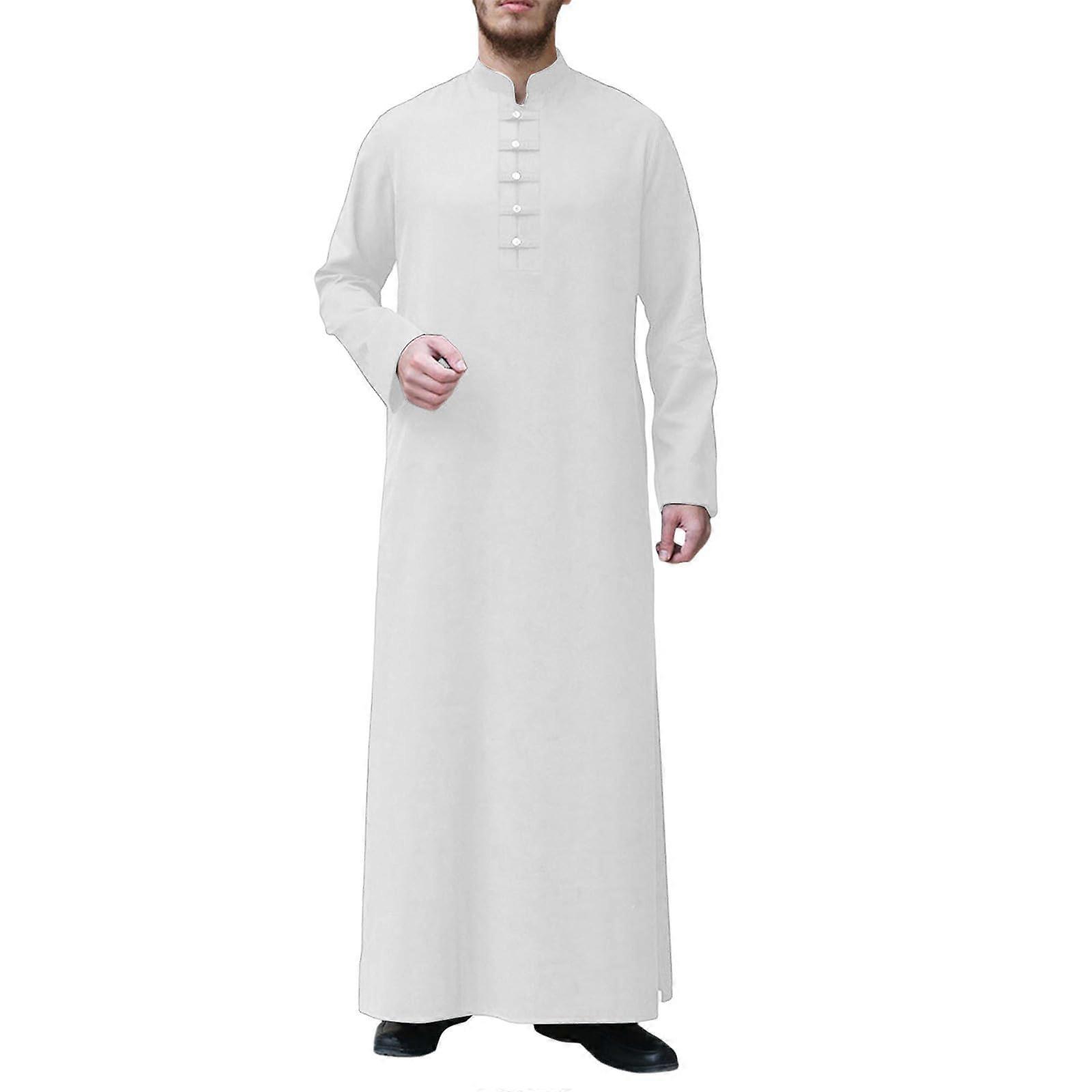 Islamic Clothing Men's Prayer Dress Ramadan Kaftan Arabic Pakistani Abaya White 001 M Burka