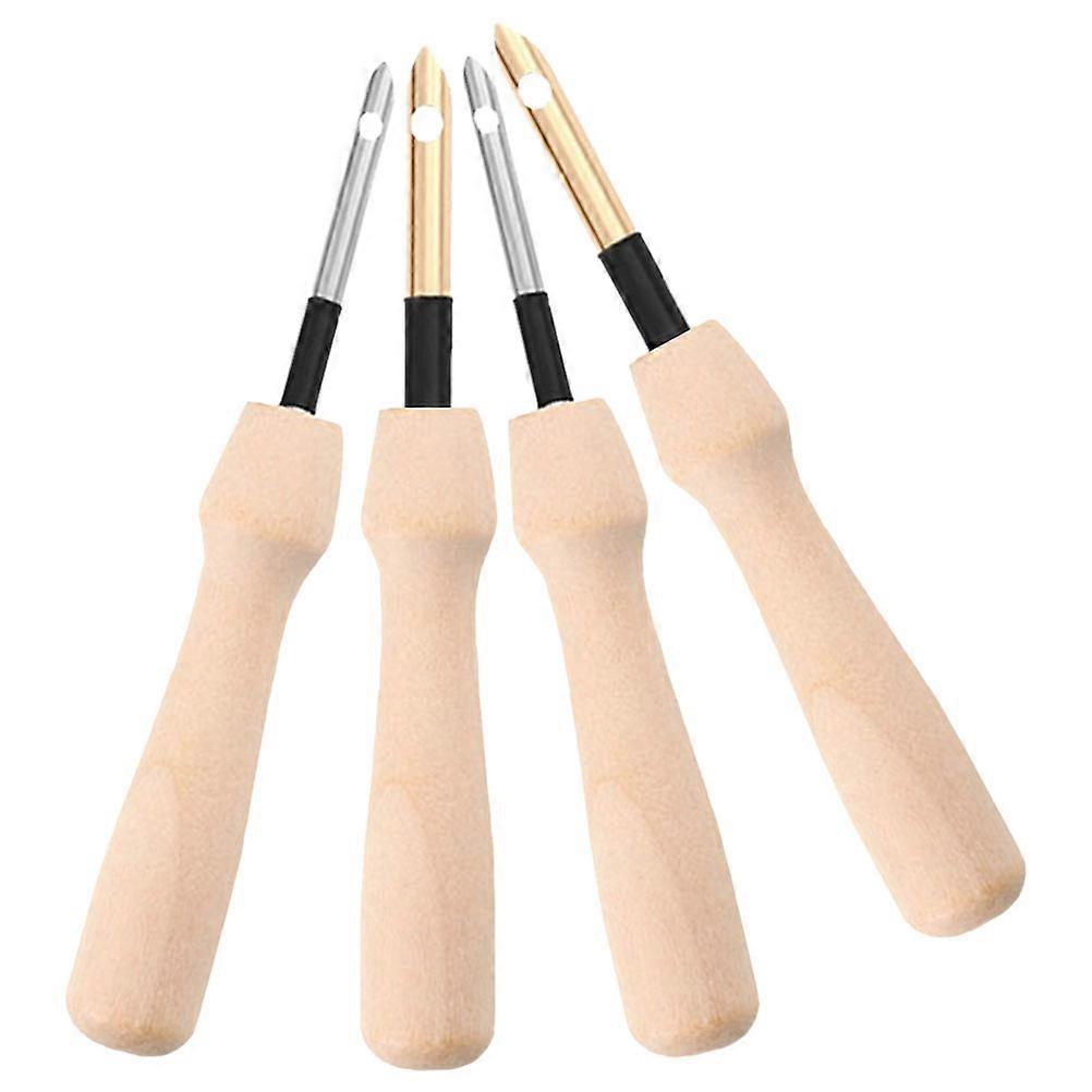 4pcs Khaki Wool Felting Needles for Sewing and Craft Projects Lightweight Portable Wood Copper Stainless Steel