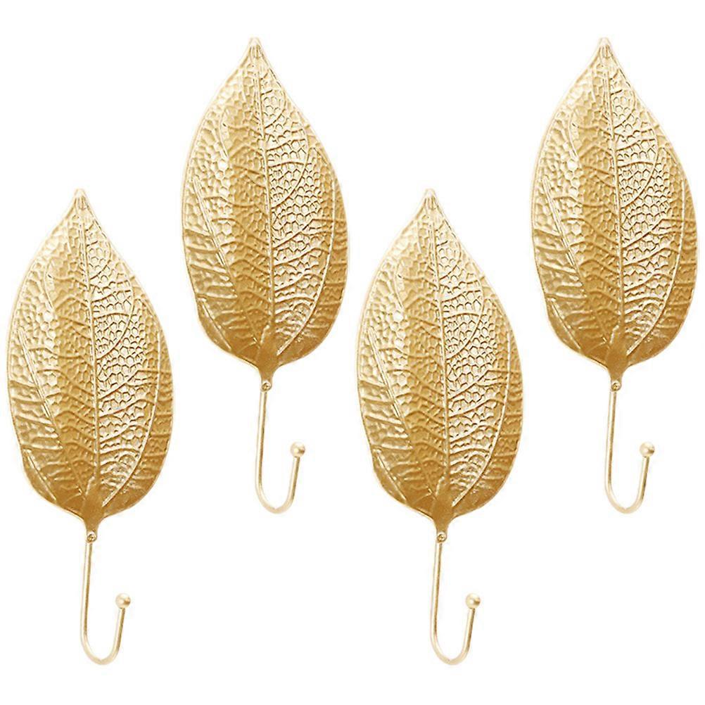 Multi-Functional Wall Mounted Coat Hooks Leaf Hook Style Gold Color Ideal For Design Enthusiasts 4Set